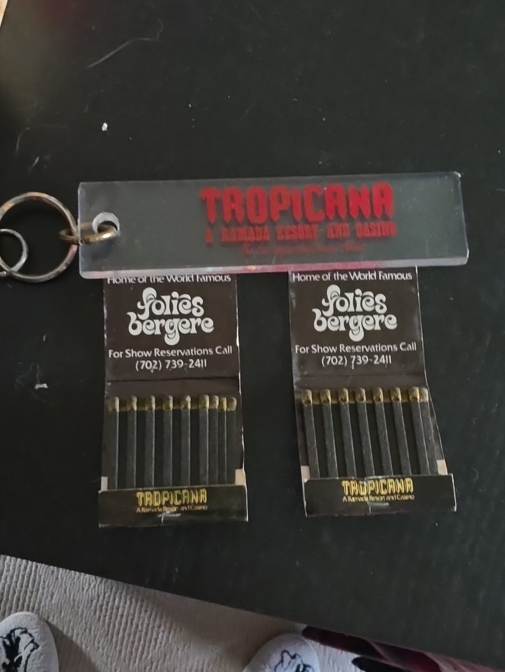Vegas Hotel Acrylic Keychain + Folies Bergere Matches